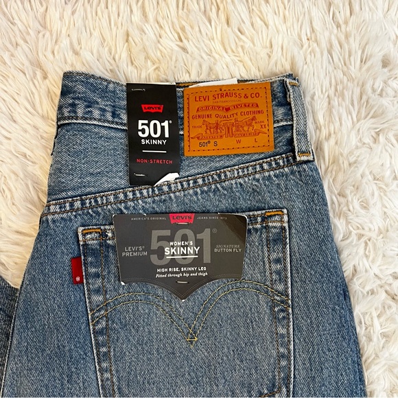 Levi's 501 Skinny Non Stretch Classic Blue Distressed Women's Jeans 31 X 30 NWT - Picture 6 of 14